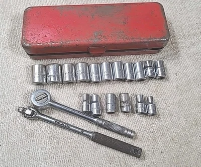 Vintage New Britain 1/4" drive socket set With Breaker Bar & Ratchet USA Made  - Image 1 of 4