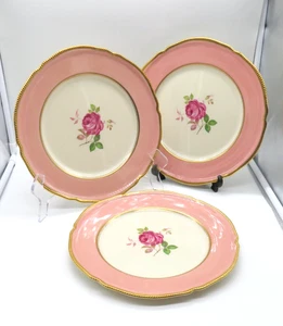 De colección 1943 Castleton China Co EE. UU. 3 platos de cena 10,5" de diámetro oro rosa centro rosa - Imagen 1 de 15