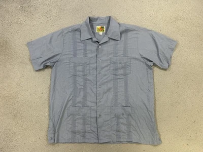 Haband Guayabera Shirt Mens Large Gray Short Sleeve Button Up 4 Pocket Casual - Image 1 of 4