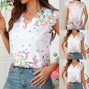 Breathable Women's Vest with Lace Trim and Printed Design for Spring Style - Picture 1 of 29