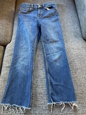 Zara Blue Denim Straight-Leg Jeans With Frayed Hem Womens Size 6/28 95% Cotton - Image 1 of 4
