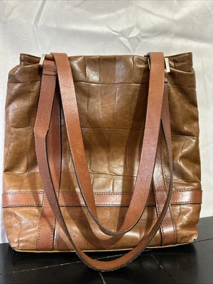 Cartera de cuero genuino Falor Italia marrón con relieve de cocodrilo ¡USADA EN EXCELENTE ESTADO! Foto 1 de 4