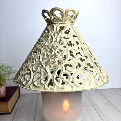Vintage Pierced Reticulated Metal Lamp Candle Shade Victorian Art Deco Cottage - Image 1 of 4