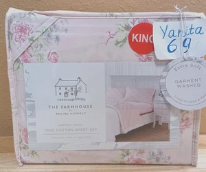 THE FARMHOUSE Rachel Ashwell Shabby Chic Pale Pink w/Roses Floral KING Sheet Set - Picture 1 of 4