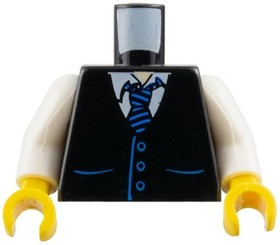 Lego Town Hall Groom Minifigure Torso Dark Blue Vest White Arms Stripe Tie D417