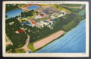 Aerial View of Coney Island Cincinnati Ohio Vintage White Border Postcard - Picture 1 of 2