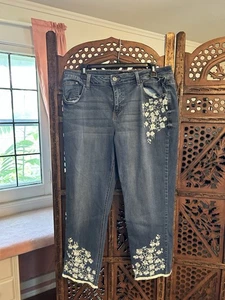 Earl Jeans Women's Blue Denim Size 16 Floral Embroidery - Picture 1 of 9