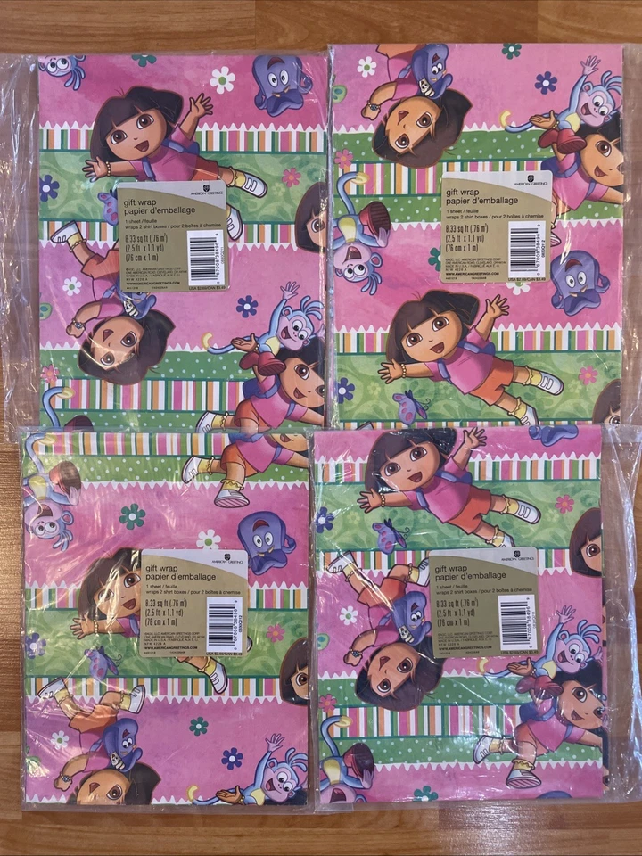 Vintage American Greetings Dora The Explorer Gift Wrap 8.33 Sq. Ft. 4 Packs - Image 1 of 4