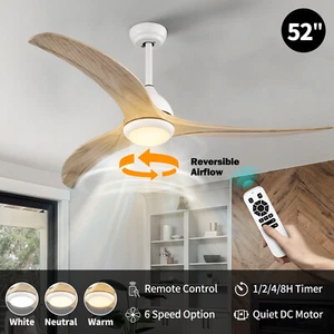 MAC 52'' Ceiling Fan Light Remote Control 6 Speeds Reversible Timer Wood Blades - Picture 1 of 13