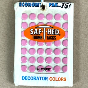 Saf-T-Hed Vintage Pink Thumb Tacks 46 Count Decorator Colors Econo Pak Push Pin - Picture 1 of 3