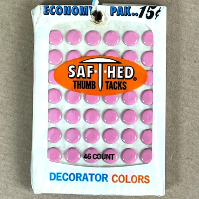 Saf-T-Hed Vintage Pink Thumb Tacks 46 Count Decorator Colors Econo Pak Push Pin - Image 1 of 3