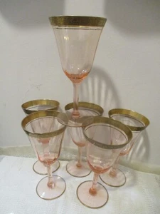 Vintage PINK Tiffin Franciscan Rambler Rose Optic Water Goblet 6 1/2"- Set of 6 - Picture 1 of 9