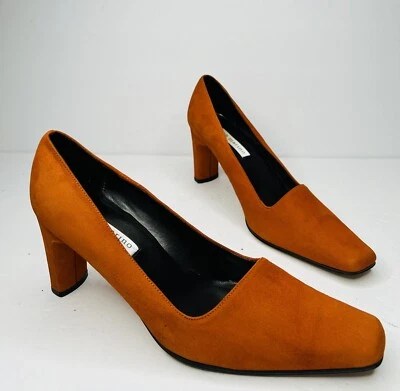 Ann Marino Mujer Naranja Sin Cordones Tacón Bloque Talla 8.5M Usado Puntera Cuadrada Gamuza Foto 1 de 4