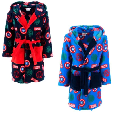 MARVEL COMICS Marvel Avengers Kinder Hausmantel Bademantel mit Kapuze Gr. 104-140 Fleece
