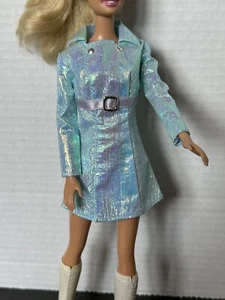 Barbie Look Back To The 60’s COAT DRESS Light Blue Metallic Short Mini Dress - Picture 1 of 6