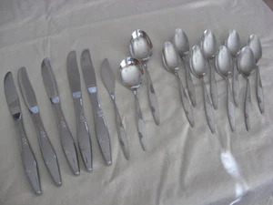 Oneida Stainless Rose Duet Knives, Teaspoons, Soup, Sugar & Butter 16 Pieces - Picture 1 of 7