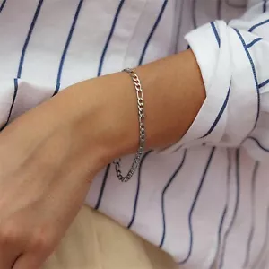 Bracciale Minimalista Acciaio Massiccio Catena Figaro 6/7/8 Pollici Prolunga - Foto 1 di 4