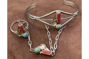 Armband 925er Sterlingsilber , Armspange mit Fingerring , Navajo-Schmuck  /s250 - Bild 1 von 3