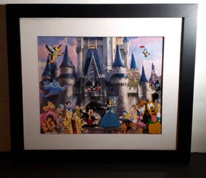 Framed/Rare Disney Cinderella Castle Print W/Four Collectable Pins Set 13"x15" - Picture 1 of 15