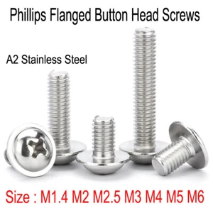 Phillips Flanged Button Screws Flange Head A2 Stainless Steel M1.4M2M2.5M3M4M5M6 - Picture 1 of 7