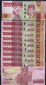 1,000,000 Million INDONESIA 100000 ( 100,000 x 10) Rupiah CIRCULATED Currency #1 - Picture 1 of 3