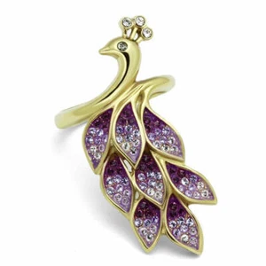 Anillo de cristal púrpura pavo real dorado chapado en oro acero inoxidable TK316 - Imagen 1 de 25