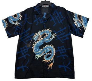 Camisa Dragón Talla S Abotonada Azul Manga Corta Gráfico Vestido Informal Por Reliq - Imagen 1 de 14