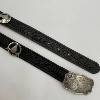 Cinturón Justin Talla 22 Niño Negro Cuero de Vaca Medallones Longhorn Caballo Vaquero Foto 1 de 4