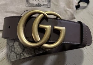 Gucci Women Leather GG Belt Brown/Beige Size 75/30 NWT 400593 - Picture 1 of 7