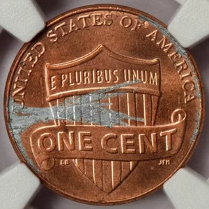 2014 D NGC MS63 Defective Plating Shield Cent Mint Error Rare Date For Errors - Picture 1 of 4