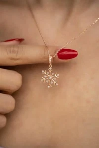 SCHNEEFLOCKE MODELL ZIRKON ROSE SILBERHALSKETTE DAMEN 925ER STERLING ANHÄNGER - Bild 1 von 5