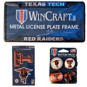 Paquete de 3 imanes y botones Texas Tech Red Raiders de metal negro - Imagen 1 de 3