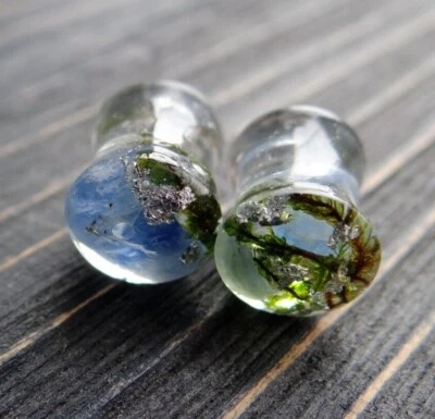 Blue Kyanite earrings Stone plugs Gemstone gauges Resin tunnels Valentines gift - Image 1 of 4