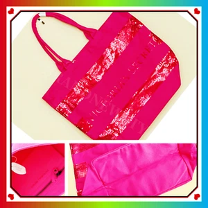 Victoria's Secret TRAVEL Tote Bag HOT PINK RED Sequins Open Double Straps XL NEW - Picture 1 of 4