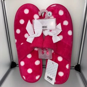 Womens Slippers PINK w/ WHITE POLKA DOTS Slip On Rubber Sole L 10-11 - Picture 1 of 7