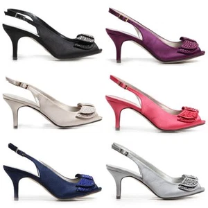 Damenschuhe Satin niedriger Absatz, Kirche Party Anlass offene Zehenpartie. - Bild 1 von 1
