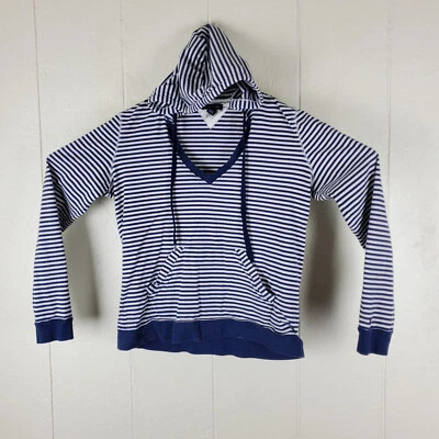 Tommy Hilfiger 连帽衫女式大号蓝色白色条纹抽绳长袖 — 第 1/4 张图片