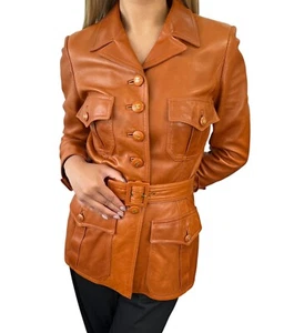 CHANEL Vintage 96A CC Logo Long Sleeve Jacket #38 Brown Gold Button Leather - Picture 1 of 16