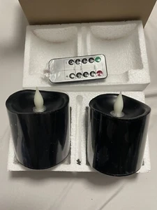 Black Flameless Candles Set of 2 (3x3 inch) Real Wax Flickering LED Candles - Picture 1 of 3