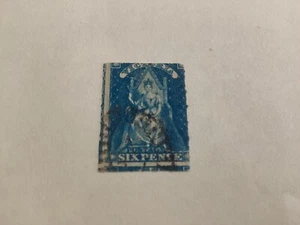 Victoria 6d Blue ,Queen on throne used SS#2 imperf barrel cancel - Picture 1 of 2