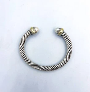 David Yurman 925 585 7mm Cable Pearl Bracelet - Picture 1 of 3