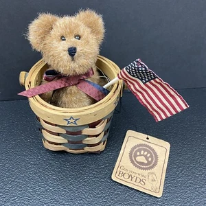 QVC Exclusive Boyds Heirloom Series Little Bangles Mini Bear W/Basket & USA Flag - Picture 1 of 5