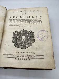 Statuts et règlemens pour la manufacture des draps de Carcassonne, Cité, Saptes - Picture 1 of 9