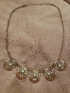 Collar Blanco, Melocotón Brillante Estilo Vintage Cristal Estrás Tono Dorado - Imagen 1 de 4