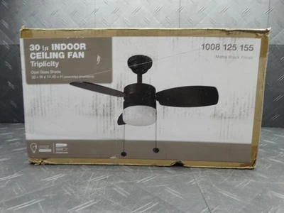 Hampton Triplicity 30in Indoor LED Matte Black Ceiling Fan w/ Light DB30TMB-LP - Image 1 of 4