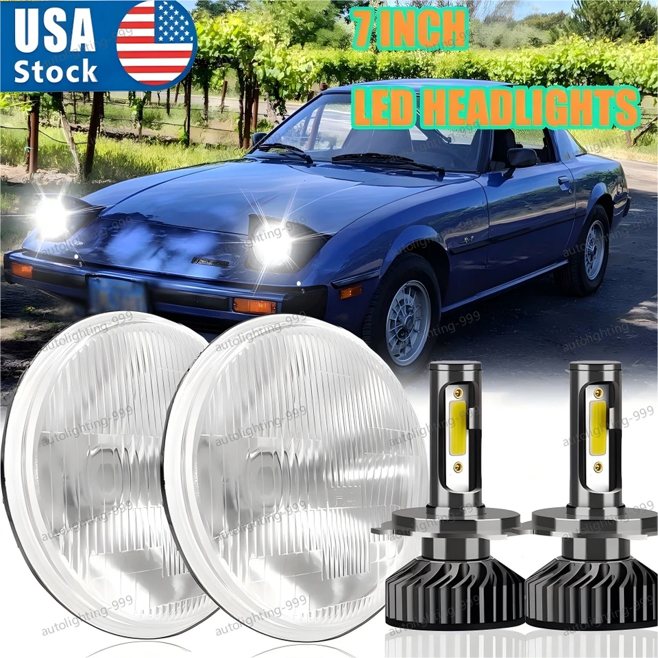 Par de faros LED redondos de haz alto/bajo de 7 pulgadas para Mazda RX-7 1979-1985 bombillas H4 Foto 1 de 4