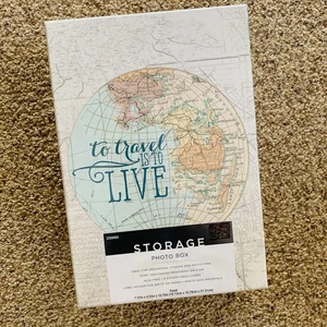 Decorative Photo Box Holds Over 1,000 4" x 6" photos Travel Map Theme 6 Dividers - Picture 1 of 4