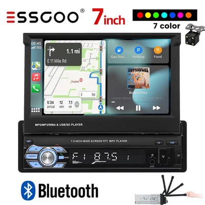 Radio de coche 7" abatible estéreo individual 1 Din Apple CarPlay pantalla táctil FM + cámara Foto 1 de 4