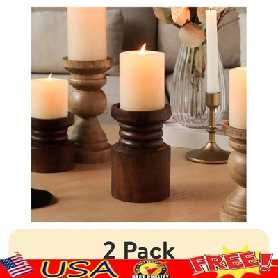 Candelabro Pilar Madera Decorativo Acabado Nogal Elegante Acento Hogar Uso Interior Foto 1 de 4