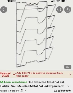 1 Stainless St Pot Lid Organizer Cabinet/Wall Mount Rack Holder NEW 16 x 10 X 6 - Picture 1 of 7